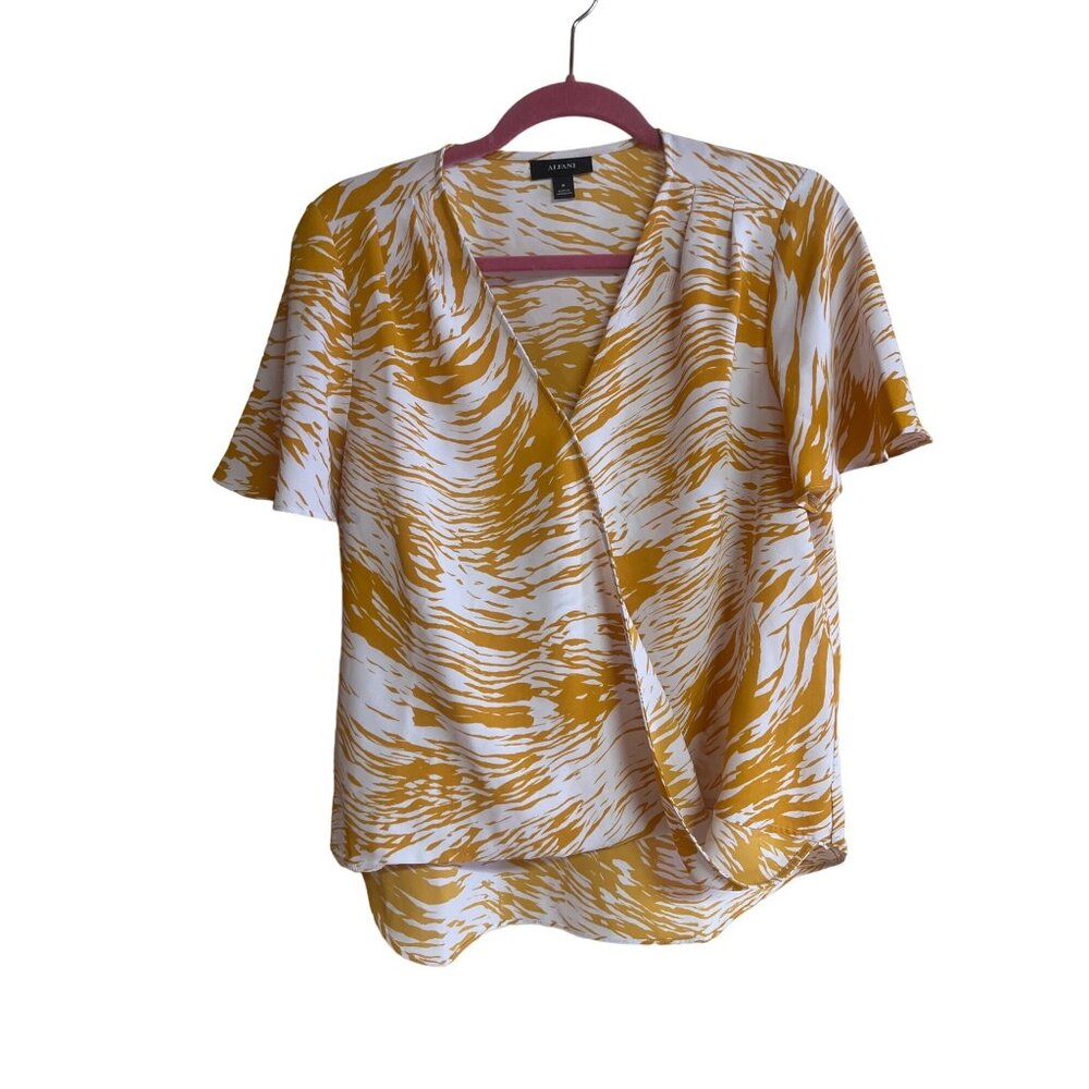 Alfani M Yellow and White Cross Front Blouse